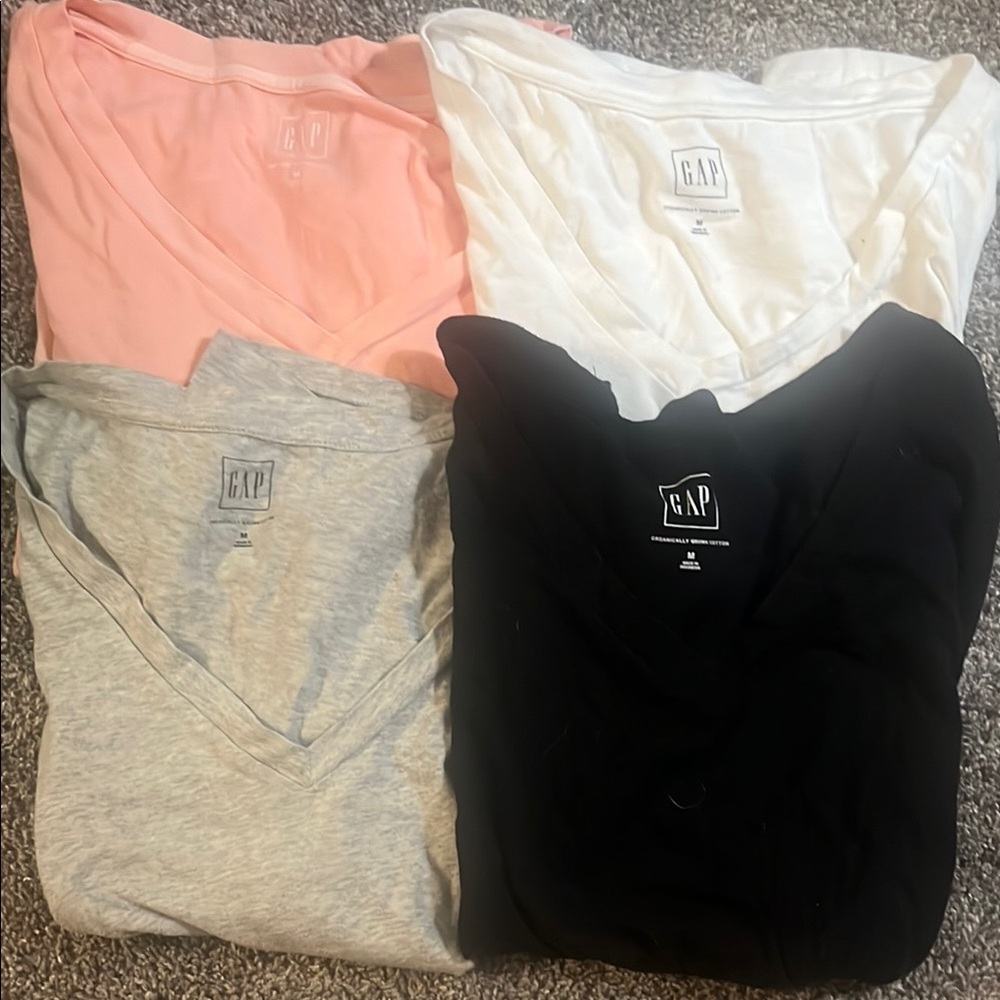 GAP V-Neck T-Shirt Collection in Pink, White, Gray, and Black